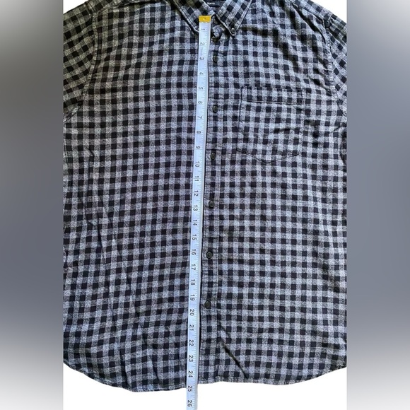 Denim & Flower Button Up Shirt Mens Sz L Slim Fit Gray Black Plaid Long Sleeve - Picture 8 of 8